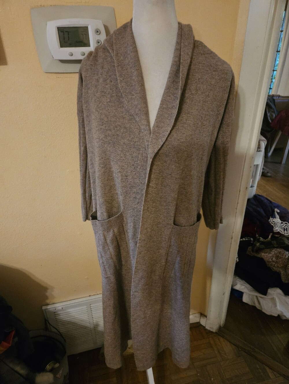 Women's Shawl Collar Long Cardigan - Taupe Modern Citizen Extra Small Small
